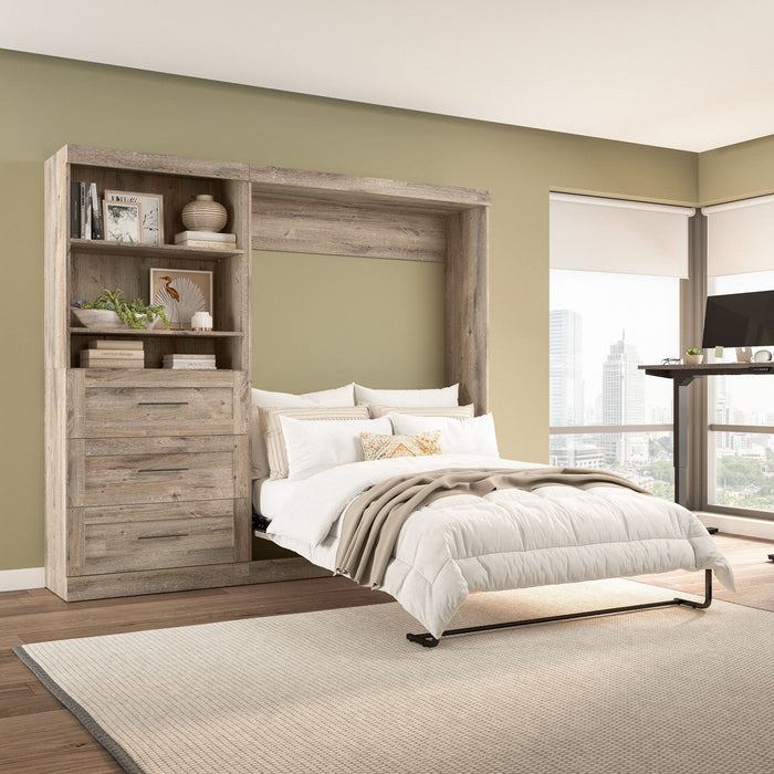 Bestar Pur Full Murphy Unit with Drawers 95-Inch Wall Bed - Rustic Brown