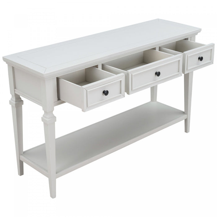 Sabina Solid Wood Console Table With 3 Drawers And Shelf - Antique White 