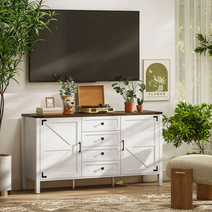 HOMCOM 59" Farmhouse Sideboard Buffet Cabinet with 2 Barn Doors, White