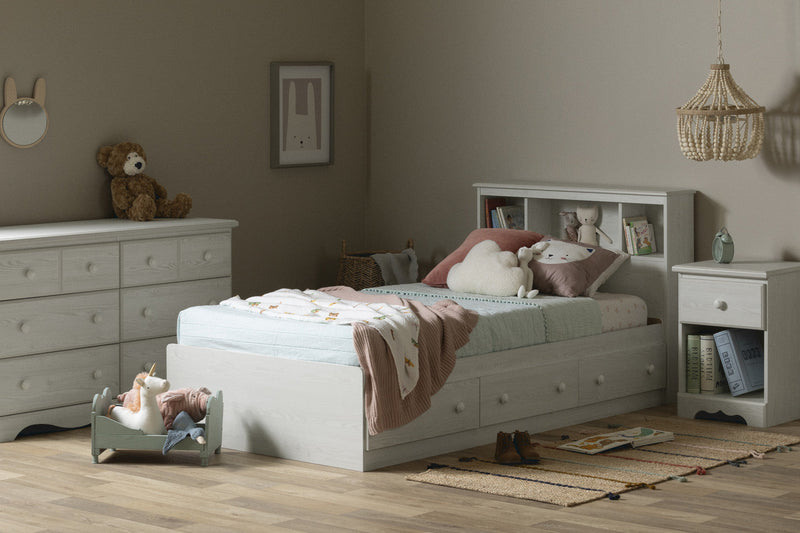 Summer Breeze Storage Bed And Bookcase Headboard Set White Pine - South Shore Twin Bed