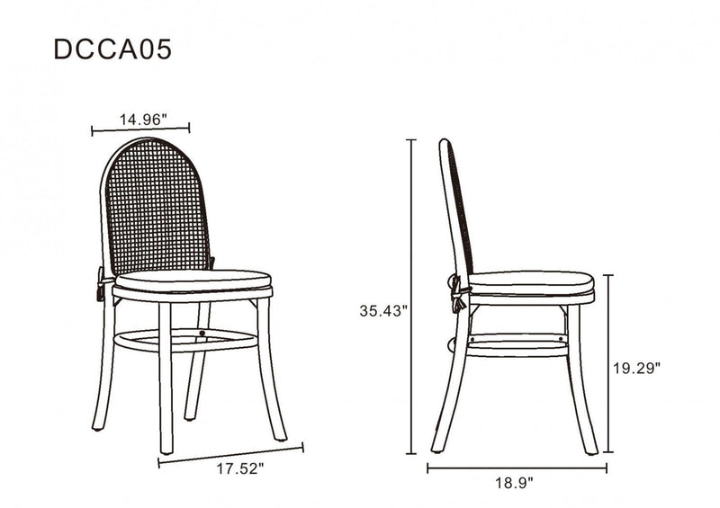 Paragon Industry Chic Cane Back Wood Upholstered Dining Chair in Black and Gray - Set of 4 