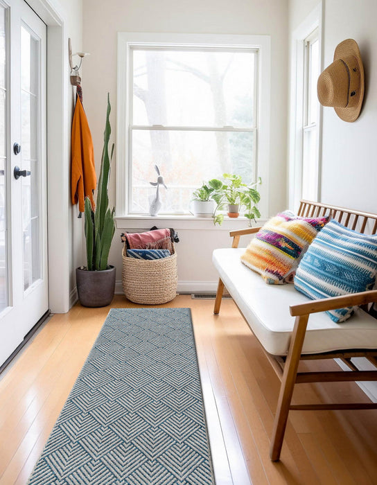 Laura Contemporary 2'0\" x 6'0\" Runner Rug in Blue Indoor Area Rug 