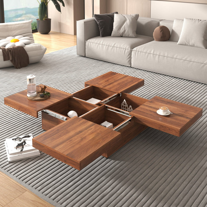 Jack 39.4\" Square Engineered Wood Coffee Table With Sliding Top Storage - Walnut 