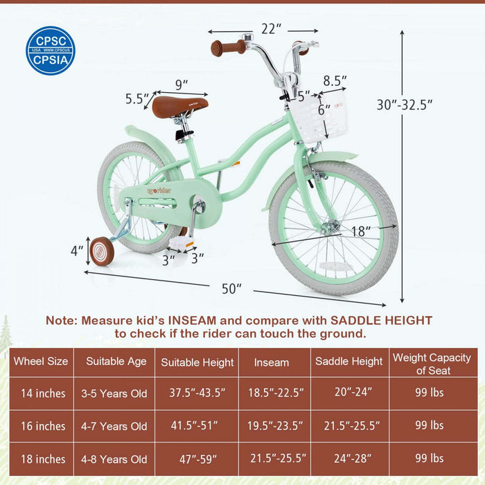 Costway 18" Kids Bike Toddler Bicycle With Training Wheel Kickstand For 4-8 Years Green