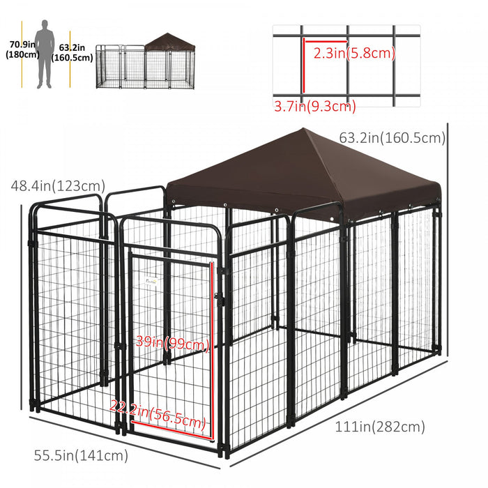 Pawhut Dog Kennel Outdoor With Waterproof Canopy, Dog Run With Galvanized Chain Link, Secure Lock, F