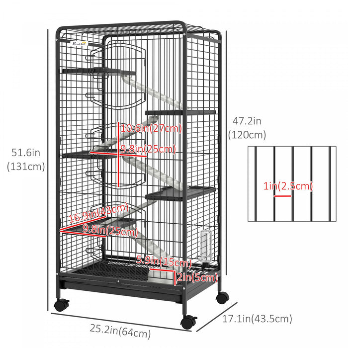 Pawhut 6-tier Small Animal Cage Pet Playpen For Rabbit Ferret Chinchilla On Wheels With Removable Tr