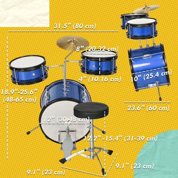 Qaba 7 Piece Drum Set With Throne, Kids Drum Set With Adjustable Cymbal, Pedal, Drumsticks, Junior D