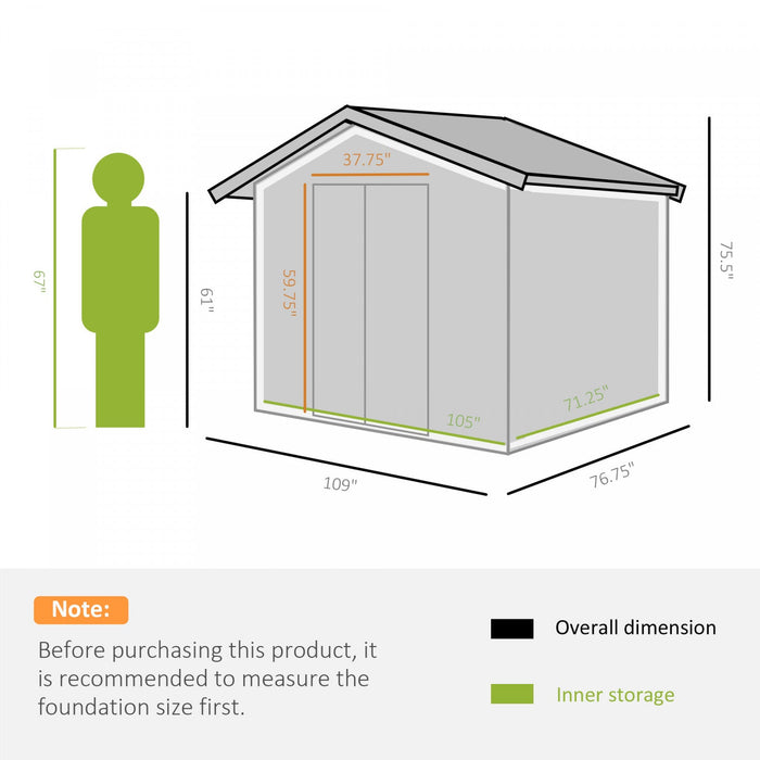 Outsunny 9' X 6' Garden Storage Shed With Floor Foundation, Metal Tool Storage House With Double Doo