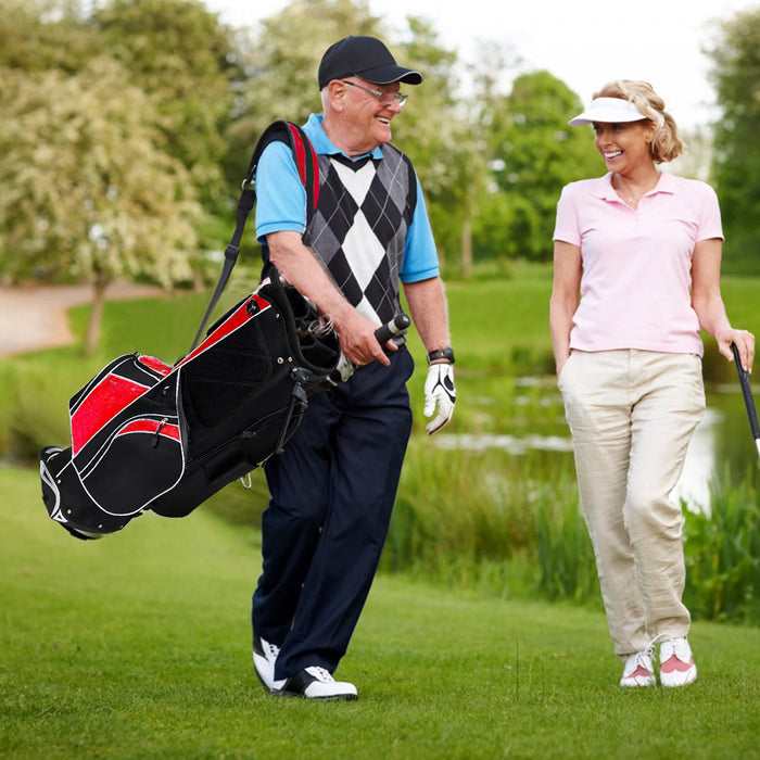 Costway Golf Stand Cart Bag Club W/6 Way Divider Carry Organizer Pockets Storage Red