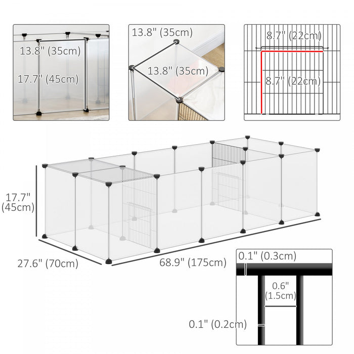 Pawhut 20 Panels Diy Pet Playpen, Small Animal Cage With Door, Top Cover, Indoor Yard Fence For Guinea Pig, Hedgehog, Bunny, 69" X 28" X 18", White