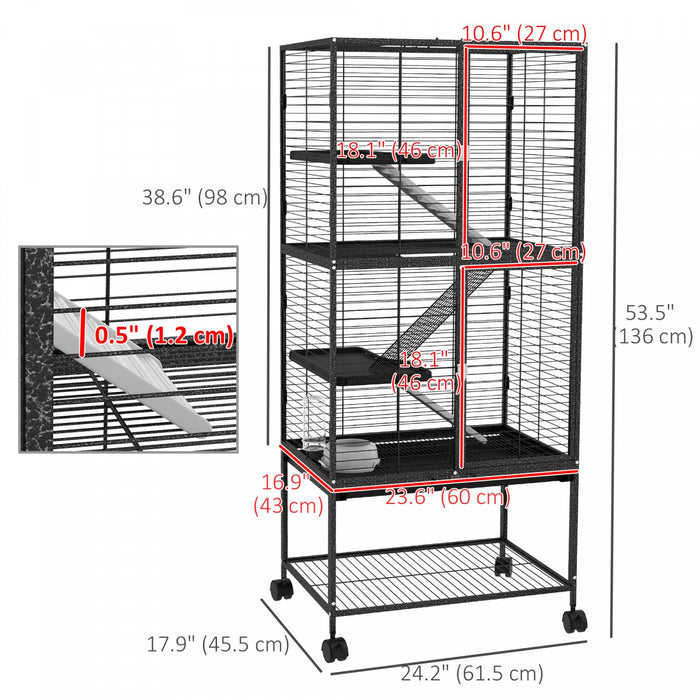 Pawhut Small Animal Cage With Wheels, Pet Playpen For Rat, Kitten, Ferrets, Chinchillas With Bottom 