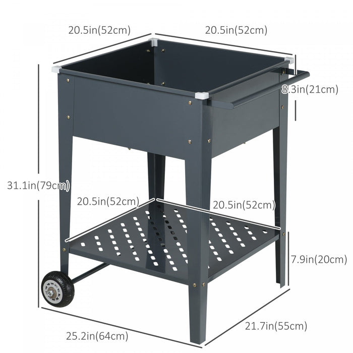 Outsunny Raised Garden Bed With Wheels, 25\"x 22\" X 31\" Galvanized Steel Elevated Planter Box With Le