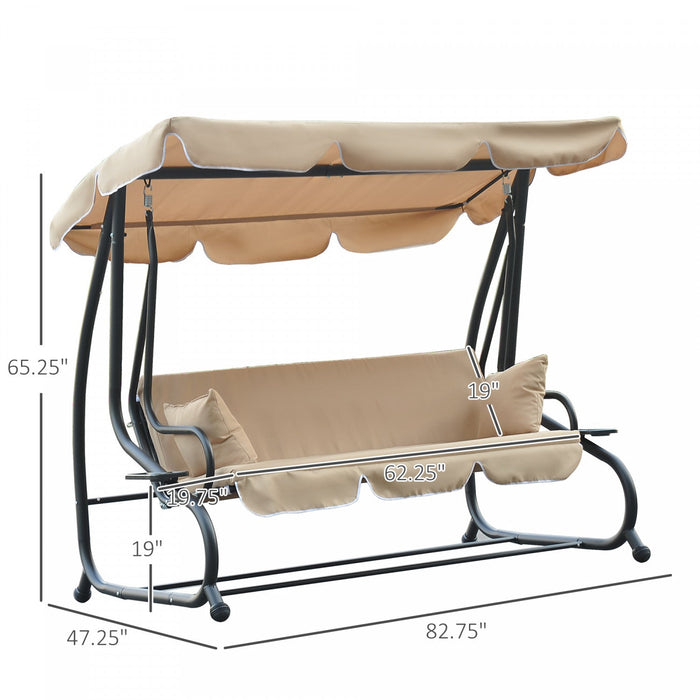Outsunny 3-seat Outdoor Patio Swing Chair, Converting Flat Bed, Canopy Swing With Adjustable Shade, 