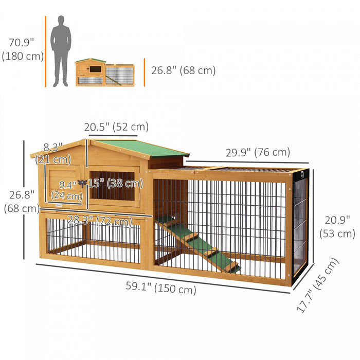 Pawhut Solid Wood Rabbit Hutch Bunny Cage Pet Guinea Pig House Outdoor Small Animal Habitat W/ Ramp,