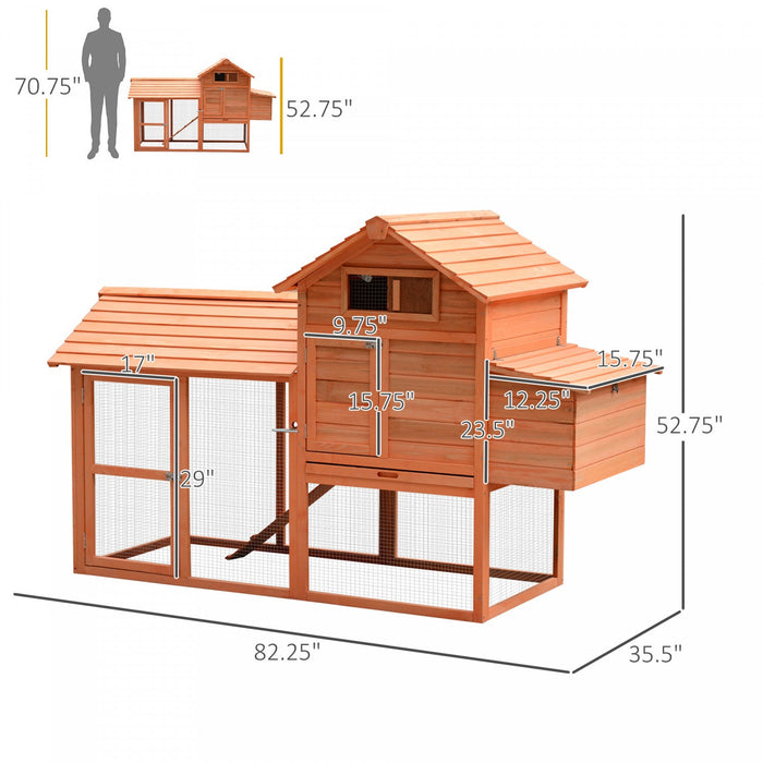Pawhut 82\" Deluxe Wooden Chicken Coop Poultry Habitats Large Rabbit Hutch Hen House Outdoor Cage Wit