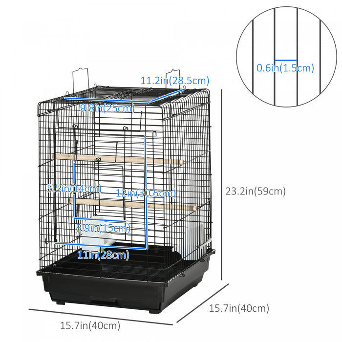 Pawhut 23\" Bird Cage Flight Parrot House Cockatiels Playpen With Open Play Top And Feeding Bowl Perc