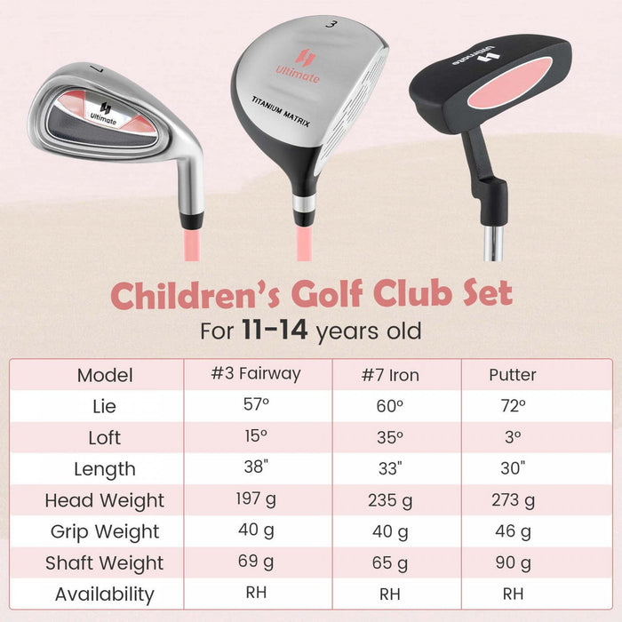 Ultimate Junior Golf Club Set For Children Includes 165cc #3 Fairway Wood & #7 Iron Pink