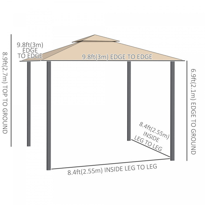 Outsunny 10' X 10' Patio Gazebo With Expandable Side Awnings, Outdoor Canopy Shelter With Double Ven
