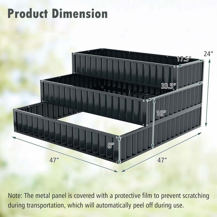 Costway 1 Pcs 3-tier Raised Garden Bed,47" X 47" X 24" Metal Outdoor Elevated Planter Box Black