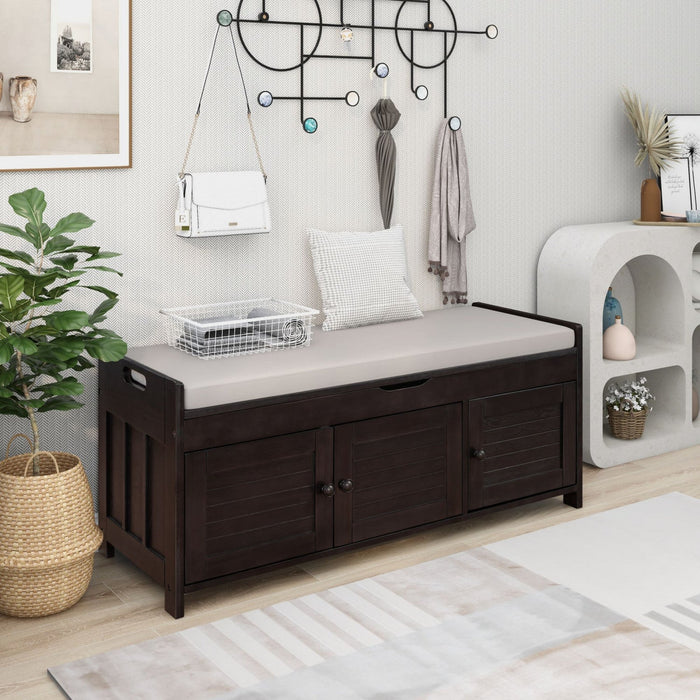 Olivia Pine Wood Storage Bench With 3-door Shoe Cabinet With Hidden Compartment - Espresso 
