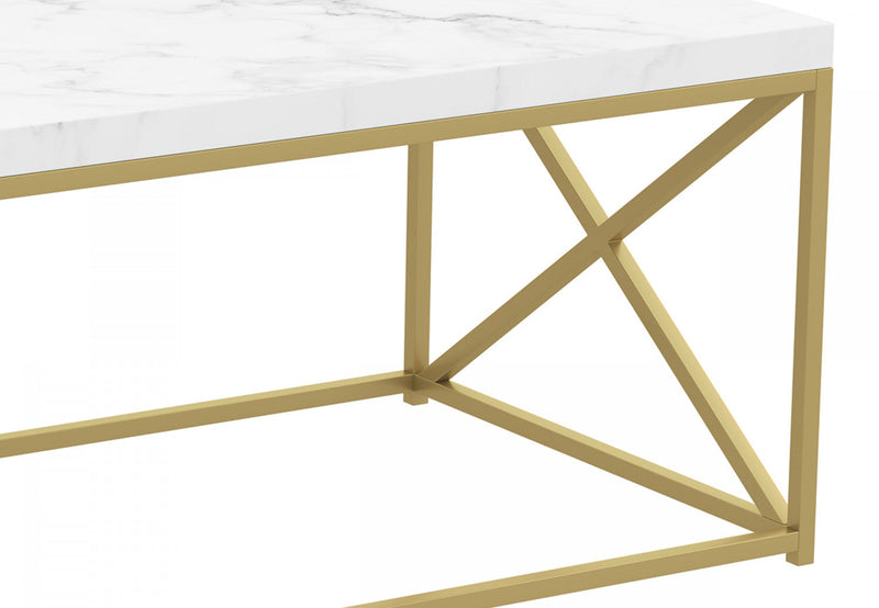 44\" Coffee Table Marble Look With Gold Metal 