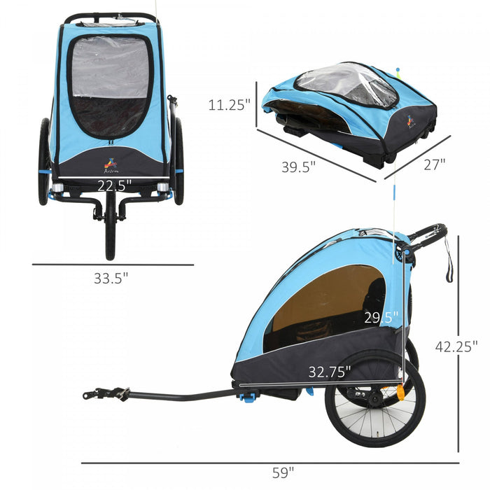 Aosom Child Bike Trailer 3 In1 Foldable Jogger 2-seater Pushcar Transport Buggy Carrier With Shock A