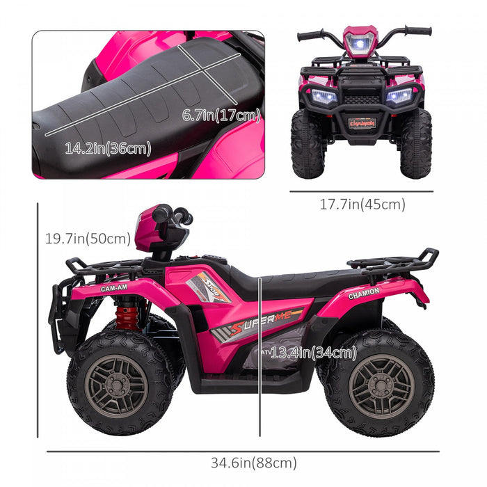 Aosom 12v Kids Atv Quad, 4 Wheeler Battery Powered Ride-On Electric Vehicle With Music Mp3, Headligh