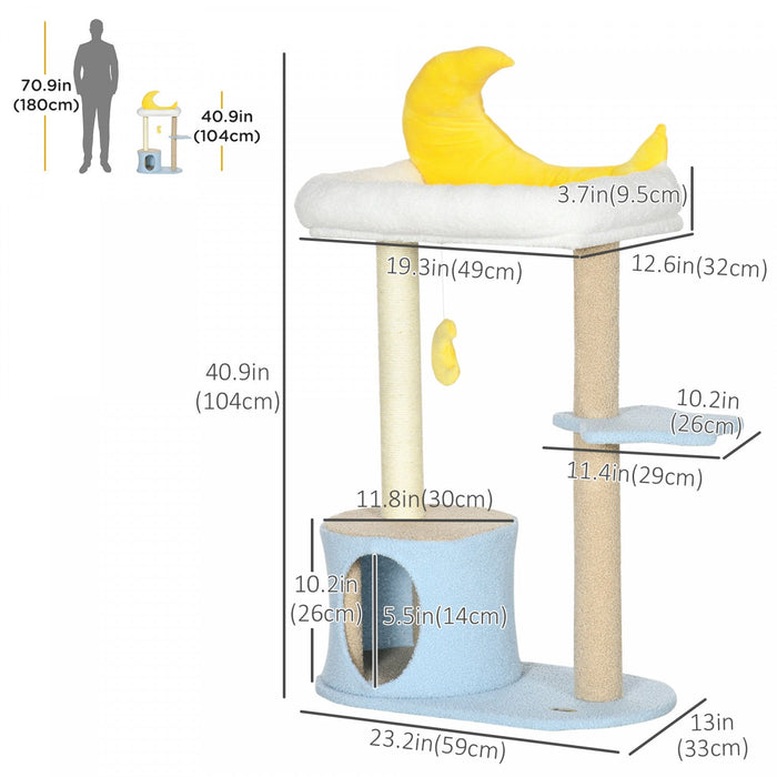 Pawhut 41\" Lovely Cat Tree For Indoor Cats With Teddy Fleece House And Bed, Kitten Tower With Scratc