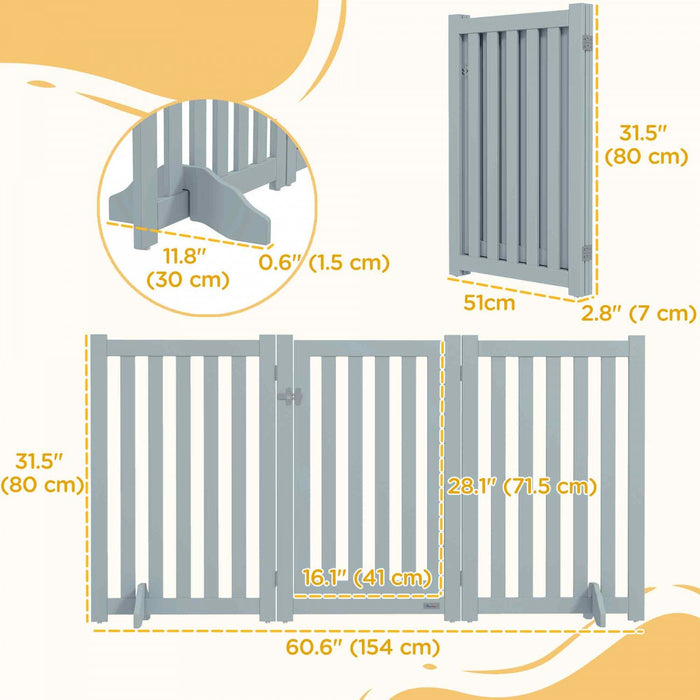 Pawhut Foldable Dog Gate With Door, 3 Panels Freestanding Pet Gate With Support Feet Indoor Playpen 