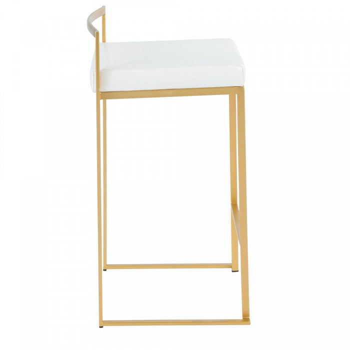 LumiSource Fuji White Faux Leather Contemporary Counter-Height Stool - Set of 2