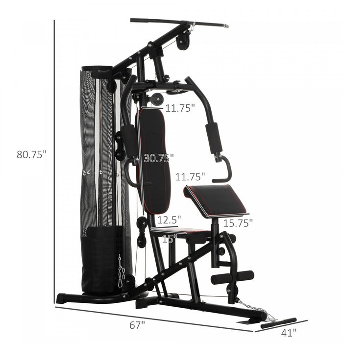 Soozier Home Gym, Multifunction Gym Equipment Power Tower With 100lbs Weight Stack For Back, Chest, 