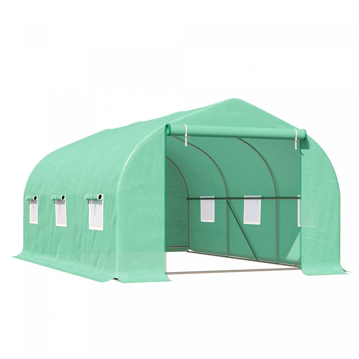 Outsunny 15' X 10' X 7' Walk-in Greenhouse Outdoor Plant Tunnel Warm Hot House W/ Roll Up Door And 6