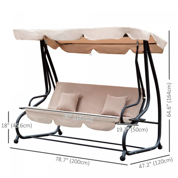 Outsunny 3-seat Outdoor Patio Swing Chair, Converting Flat Bed, Canopy Swing With Adjustable Shade, 