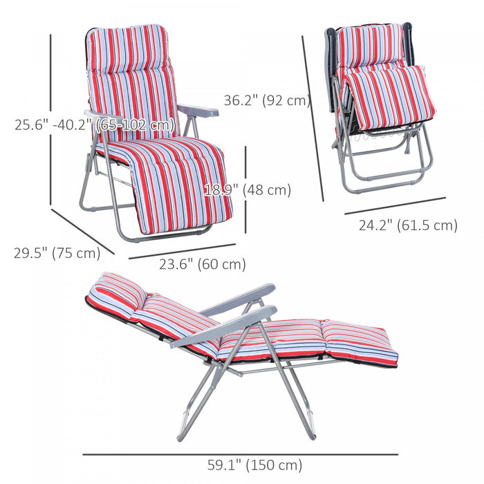 Outsunny Set Of 2 Garden Sun Lounger, Outdoor Recliner, Grey And Red