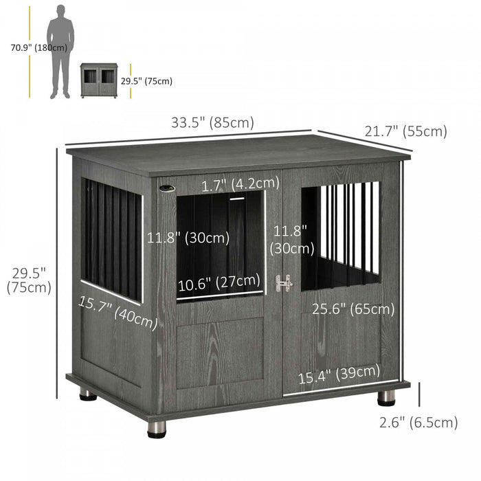 Pawhut Dog Crate Furniture With Lockable Magnetic Door, Adjustable Feet, Indoor Dog Kennel End Table