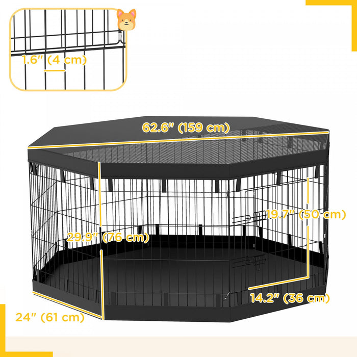 Pawhut Dog Playpen, 8 Panels Foldable Dog Pen With Waterproof Bottom Pad, Sunproof Top Cover, 30\"h D