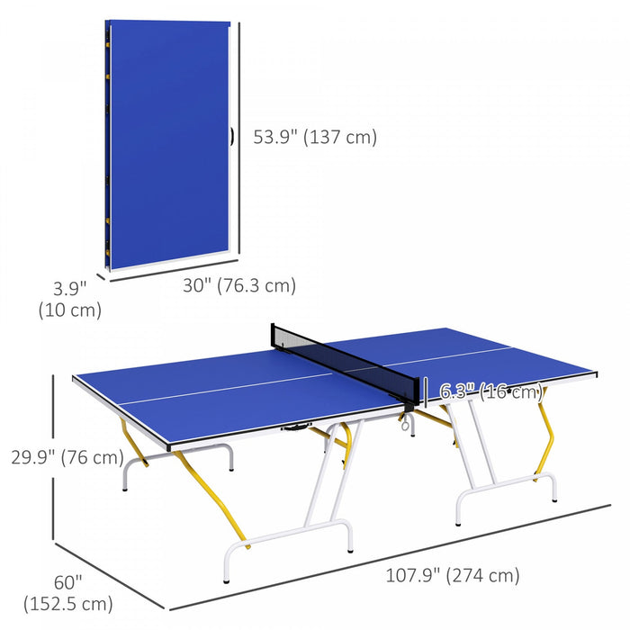 Soozier Full Size Ping Pong Table, Fold Into Quarters, Portable Table Tennis Table With Net, Paddles