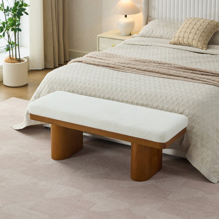 Olivia 47.5\" Wood Bed Bench Ottoman with Teddy Velvet Upholstery and Wooden Legs,Brown  