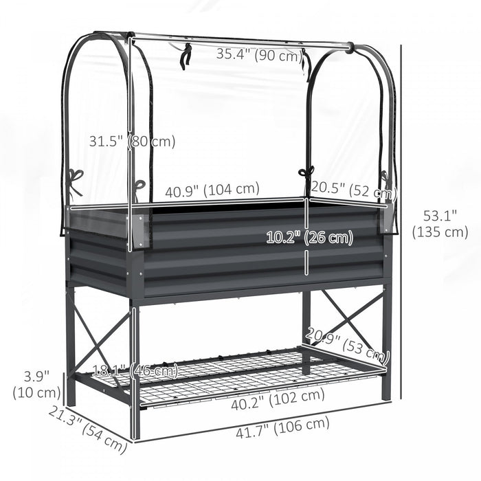 Outsunny Metal Raised Garden Bed with Cover, Dark Grey