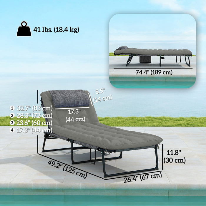 Outsunny 2 Pcs Folding Lounge Chairs, Reclining Tanning Chairs, Grey