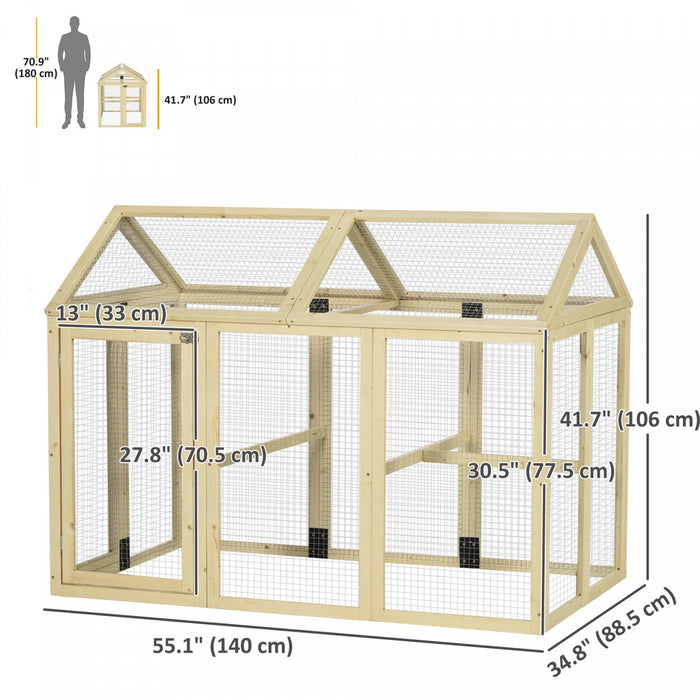 Pawhut Chicken Run, Wooden Large Chicken Coop with 3 Perches and 2 Doors, Outdoor Poultry Cage for Backyard, Farm, for 1-3 Poultry, Rabbits, Ducks, 55" x 35" x 42"