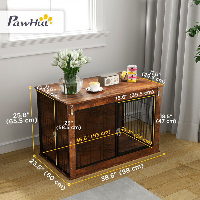 Pawhut Dog Crate Furniture, 39\" Dog Kennel Furniture With Flip-up Top Opening, 2 Doors, Indoor Dog C