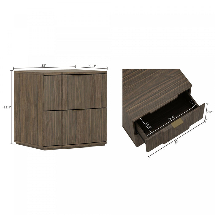 Clive Mid-Century Modern 22\" Nightstand in Walnut and Gold (2-Drawer) 