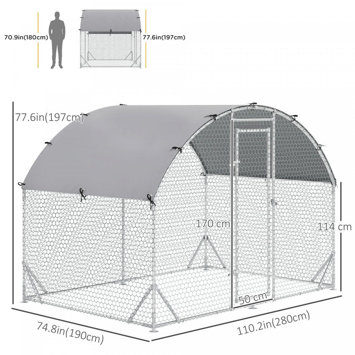 Pawhut Galvanized Large Metal Chicken Coop Cage Walk-in Enclosure Poultry Hen Run House Playpen Rabb