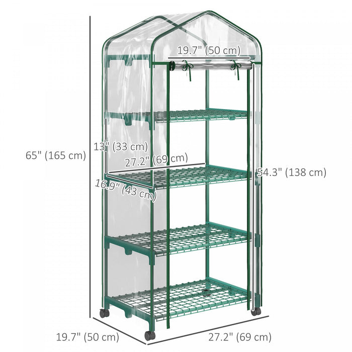 Outsunny Portable Greenhouse With 4 Tier Shelves, Plastic Cover, Clear