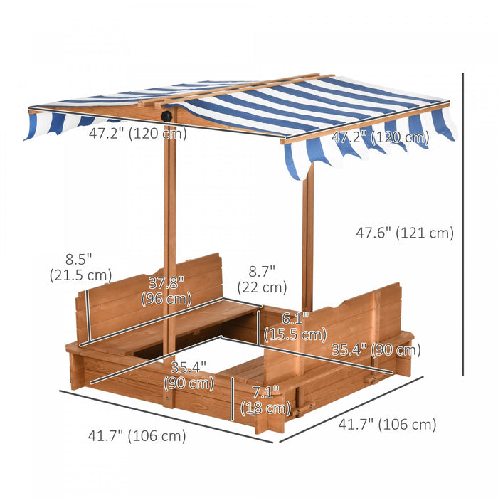 Kids Wooden Sandbox With Lid Outdoor Backyard Playset Children Sand Play Station W/adjustable Cover 