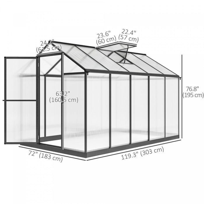 Outsunny 10' X 6' X 6.4' Polycarbonate Greenhouse With Rain Gutters, Clear