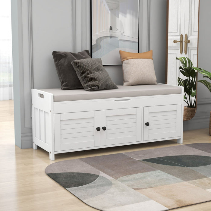 Olivia Pine Wood Storage Bench With 3-door Shoe Cabinet With Hidden Compartment - White 