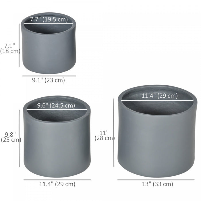 Outsunny Set of 3 Flower Pots, Flower Pots with Drainage Holes