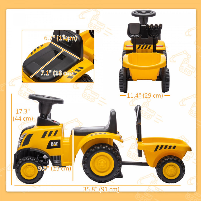 Qaba Powered Ride-On Tractor, Caterpillar Licensed Ride On Excavator For Kids With Shovel, Trailer, 